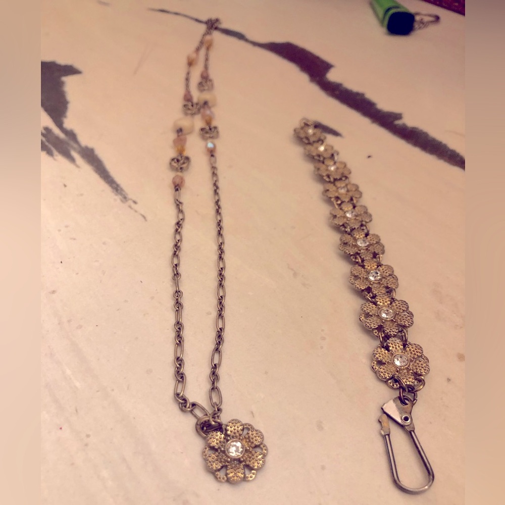 Custom Designed Creations Gold Floral Necklace and Bracelet Set